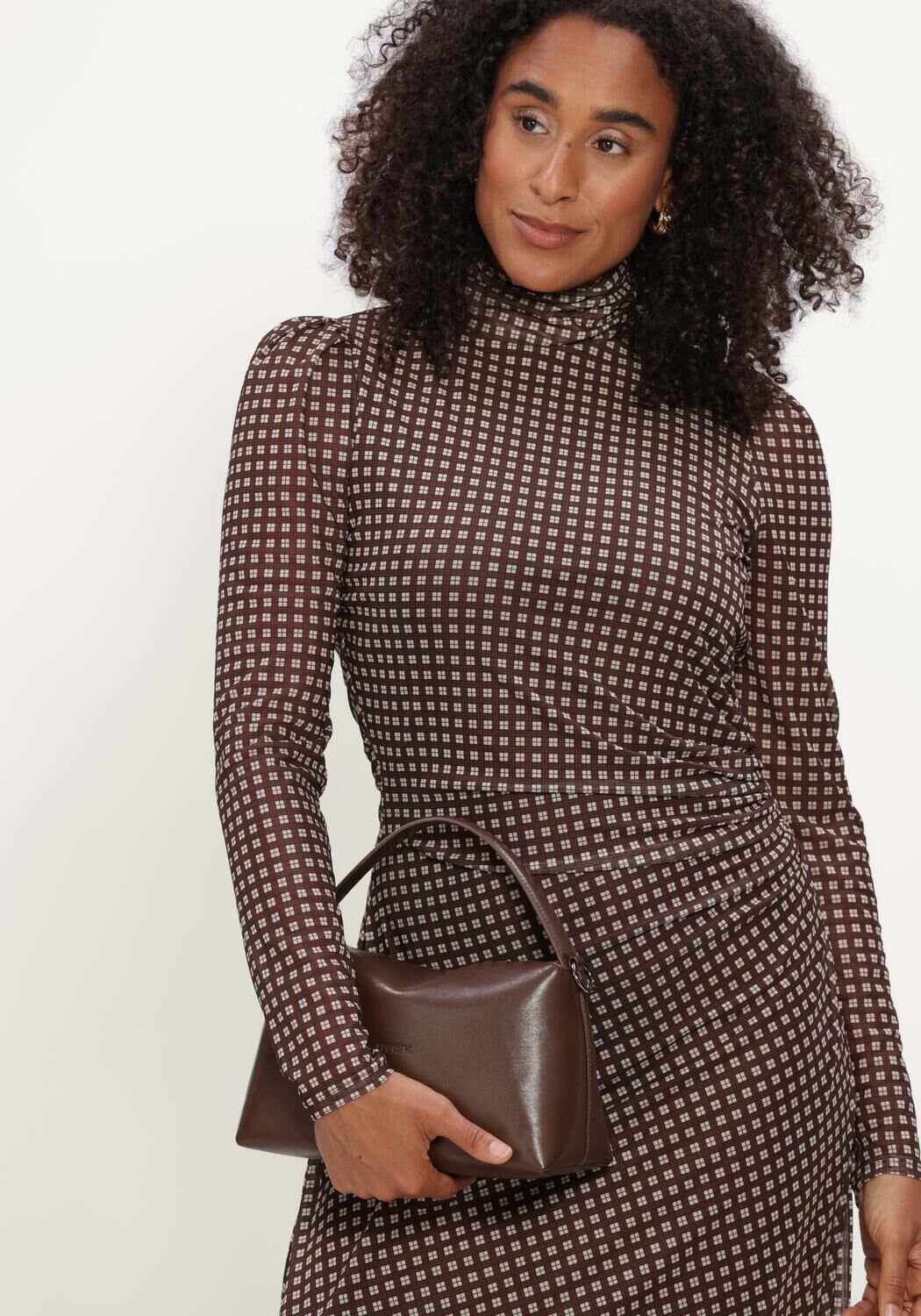 Braune POM AMSTERDAM Maxikleid AMBER CHECK BROWN - large