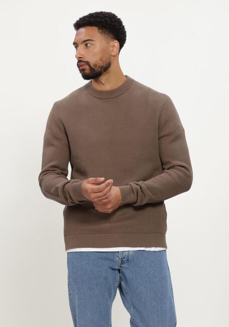 Camelfarbene SELECTED MEN Pullover SLHDANE LS KNIT STRUCTURE CREW NECK NOOS - large
