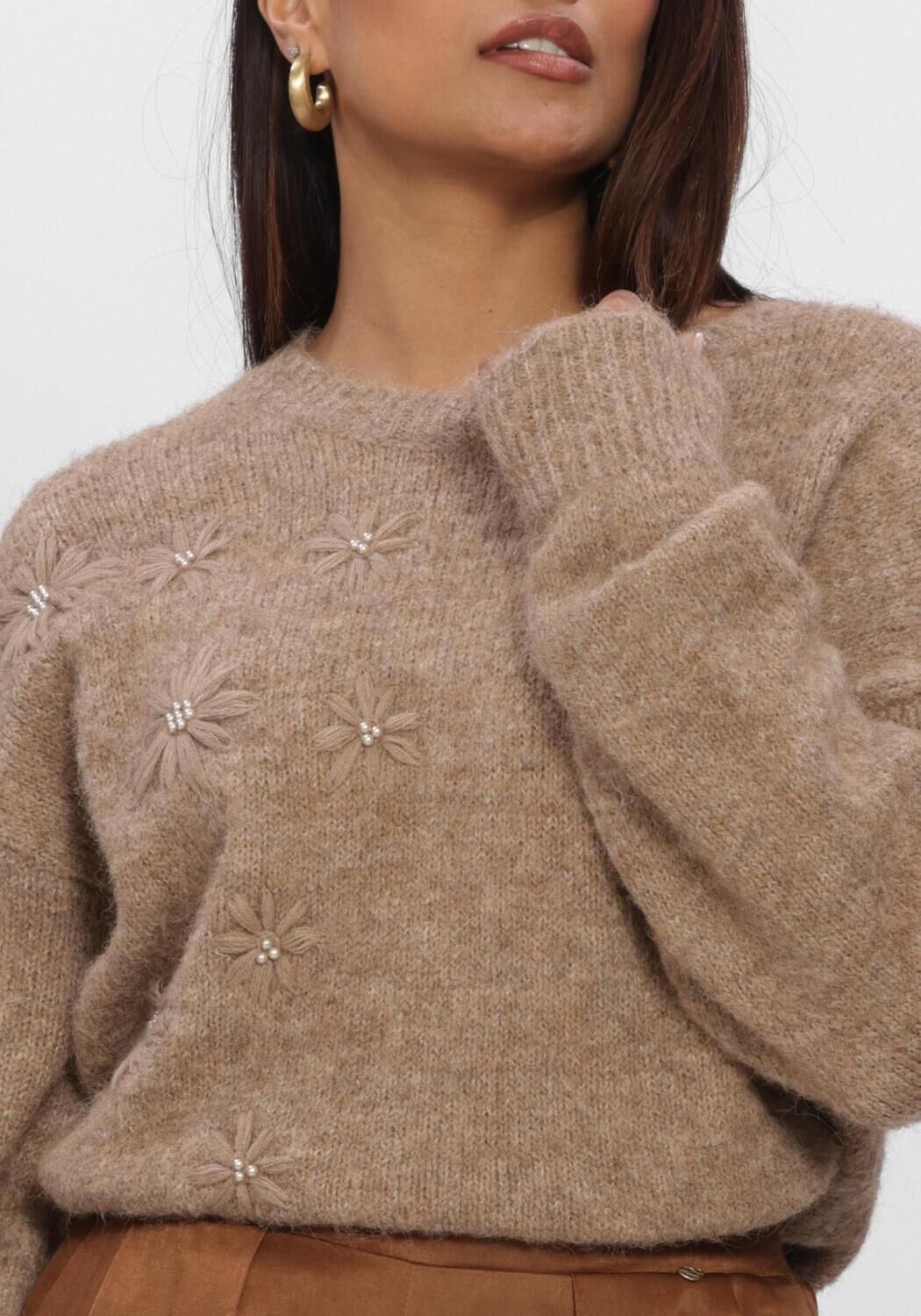 Camelfarbene NUKUS Pullover KONSTANZA PULLOVER FLOWER - large