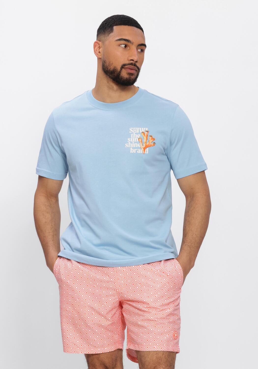 Blaue SHIWI Polos & T-Shirts LIAM REGULAR FIT PAINTED CORAL T-SHIRT - large