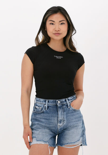 Schwarze CALVIN KLEIN T-shirt STACKED LOGO TIGHT TEE - large