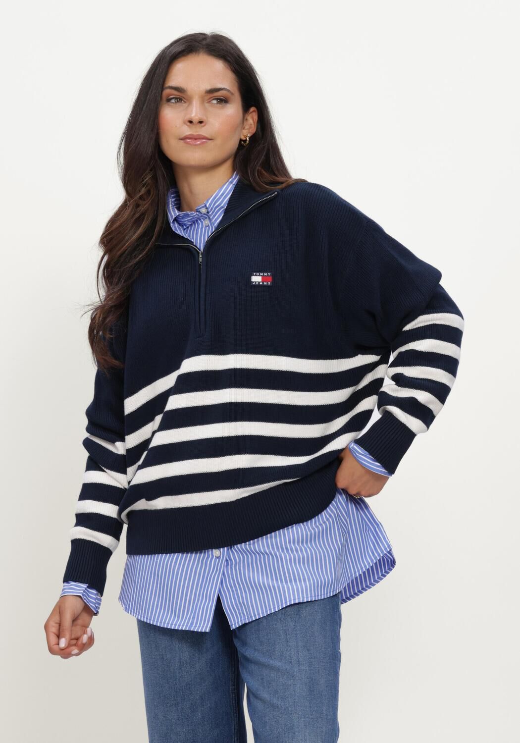 Dunkelblau TOMMY JEANS Pullover & Cardigans TJW STRIPE QUARTER ZIP SWEATER - large