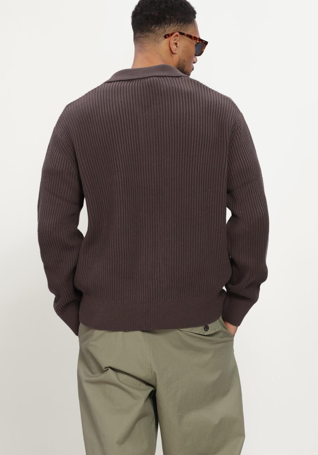 Braune SELECTED MEN Pullover LMDRY LS RIB POLO CARDIGAN - large