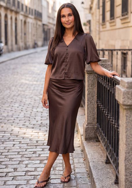 Braune Y.A.S. Midirock YASPELLA HW MIDI SKIRT - large