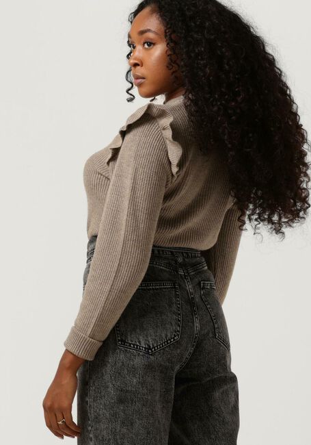 Braune OBJECT Pullover MALENA L/S RUFFLE PULLOVER - large