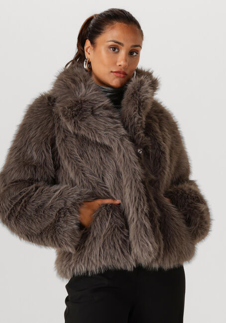 Taupe OBJECT Fake-Fur-Jack OBJISADORA L/S LO HAIRY COAT - large