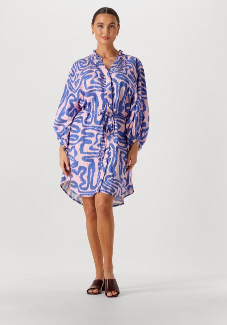 Mehrfarbige/Bunte POM AMSTERDAM Minikleid DRESS WAVES PINK LINEN - large