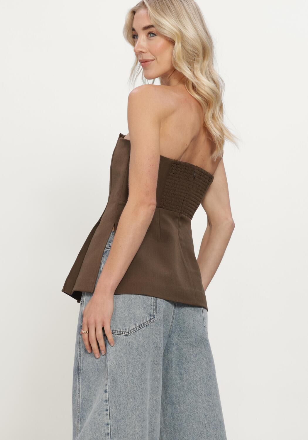 Braune GESTUZ Top GZSTACY PLEAT CORSAGE - large