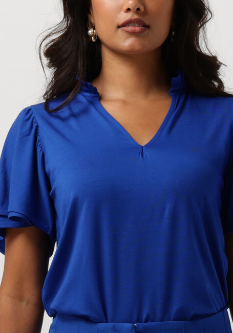 Blaue JANSEN AMSTERDAM Top TC136 TOP SHORT RUFFLED SLEEVE V-NECK - large