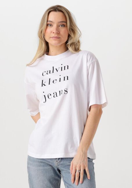 Weiße CALVIN KLEIN T-shirt SS CKJ LOGO TEE - large