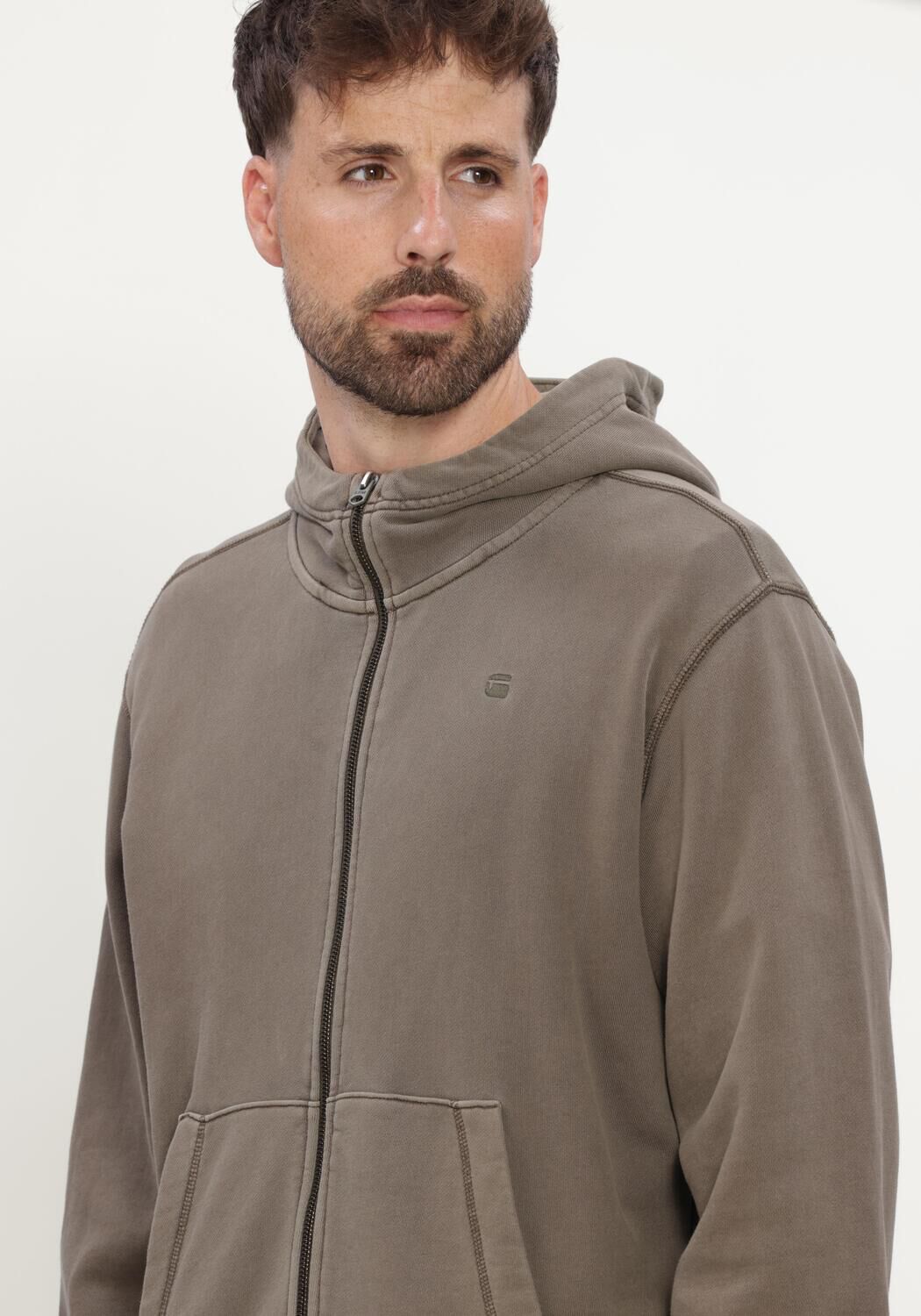 Taupe G-STAR RAW Sweatshirt UNIT WASHED FULL ZIP HDD SW L\S - large