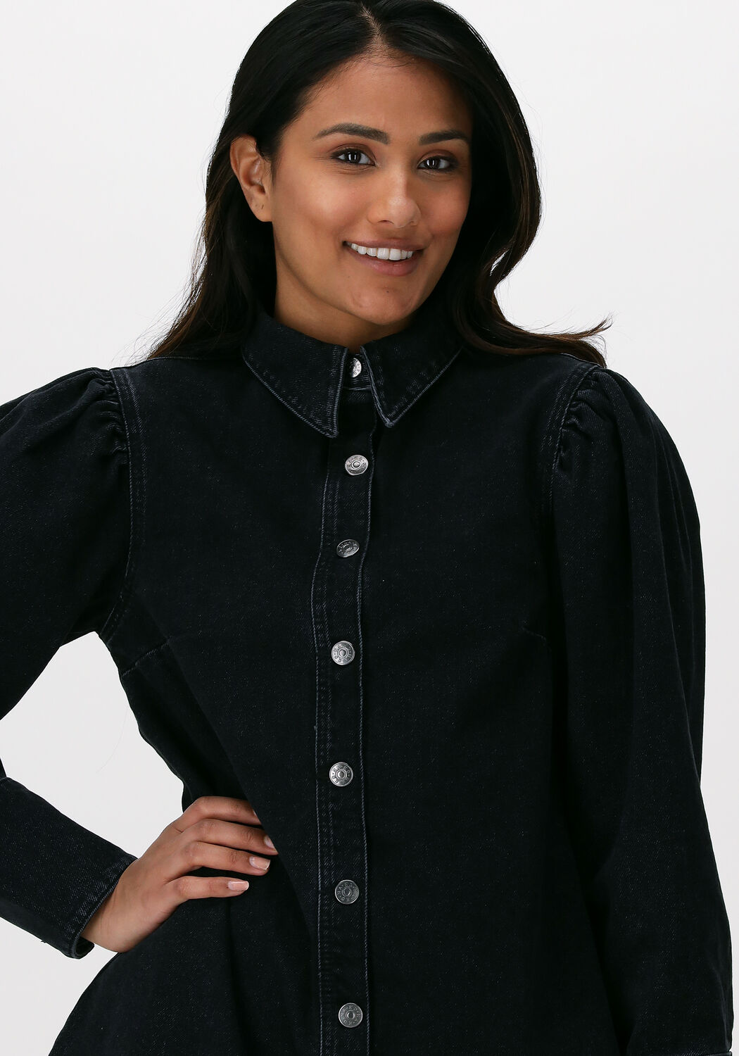 Black denim shirt dress top