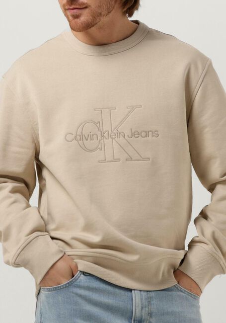 Beige CALVIN KLEIN Sweatshirt MONOLOGO WASHED CREW NECK - large