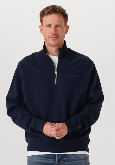 Dunkelblau TOMMY JEANS Pullover TJM RLX WAFFLE SCRIPT QRTR ZIP - large