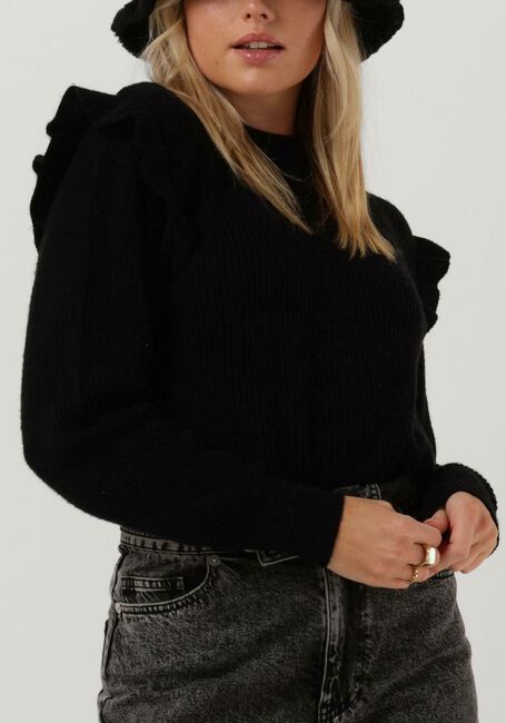Schwarze OBJECT Pullover MALENA L/S RUFFLE PULLOVER - large