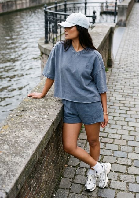 Blaue ALIX THE LABEL Tops & T-shirts LADIES KNITTED CUT SEAM SWEAT T-SHIRT - large
