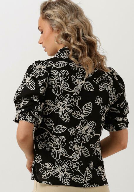 Schwarze JANSEN AMSTERDAM Bluse WGE722 EMBROIDERED BLOUSE 3/4 PUFFED SLEEVE - large