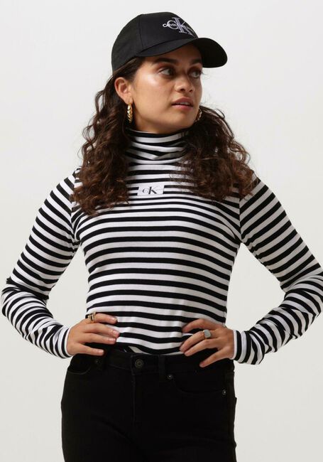 Schwarze CALVIN KLEIN Rollkragenpullover STRIPED ROLL NECK - large