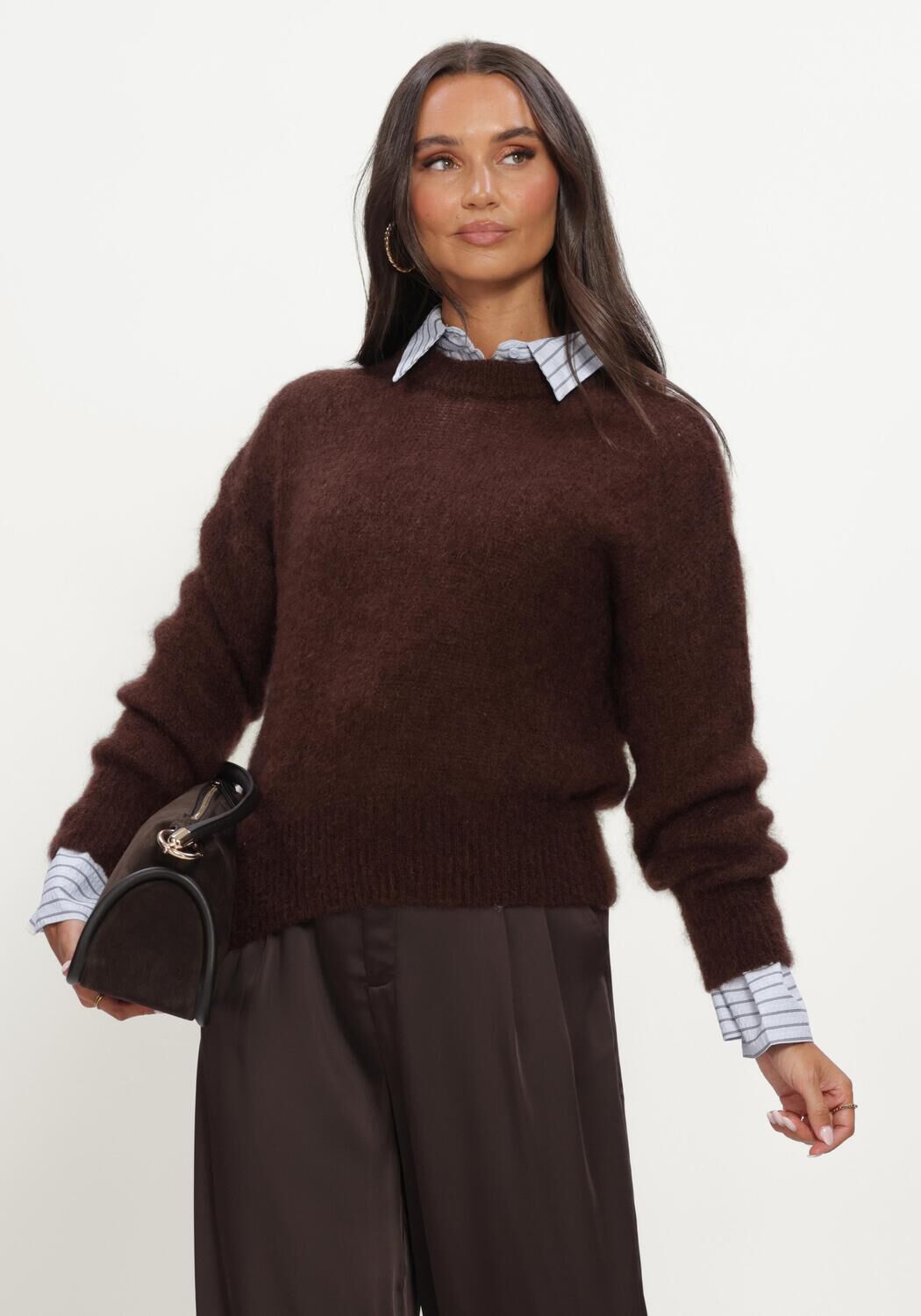 Braune TWNS Pullover SOLID LONG-SLEEVE ROUND NECK SWEATER - large