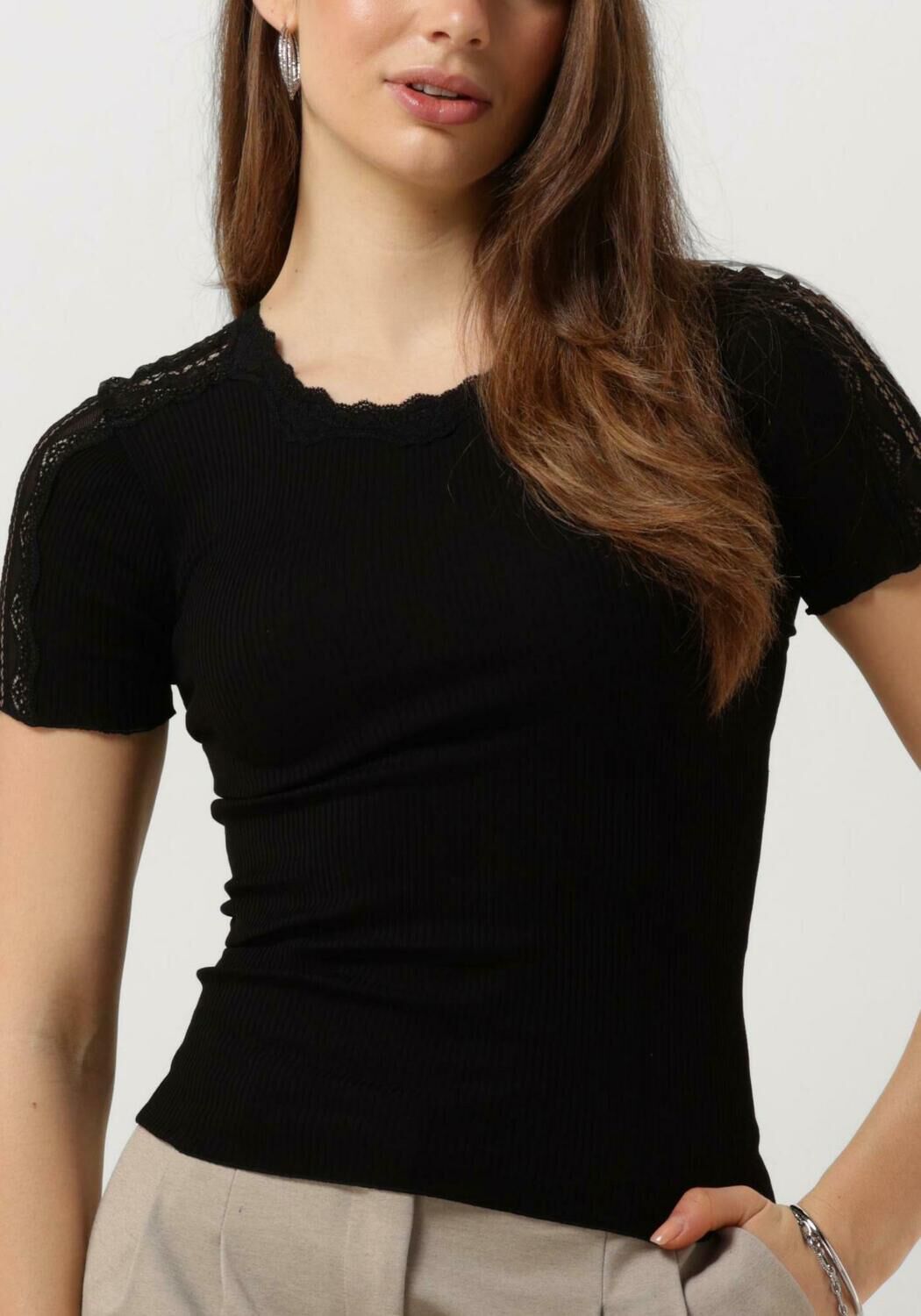 Schwarze ROSEMUNDE T-shirt BENITA SILK T-SHIRT W/ LACE - large