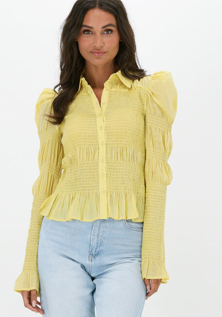 Gelbe NA-KD Blusen SMOCKED FRILL BLOUSE - large