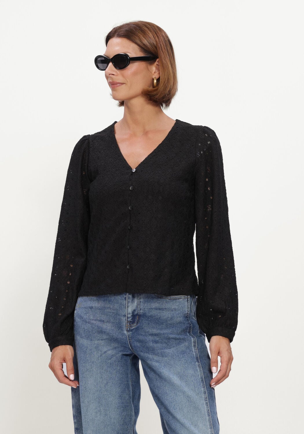 Schwarze OBJECT Top OBJLAILA L/S V-NECK TOP NOOS - large