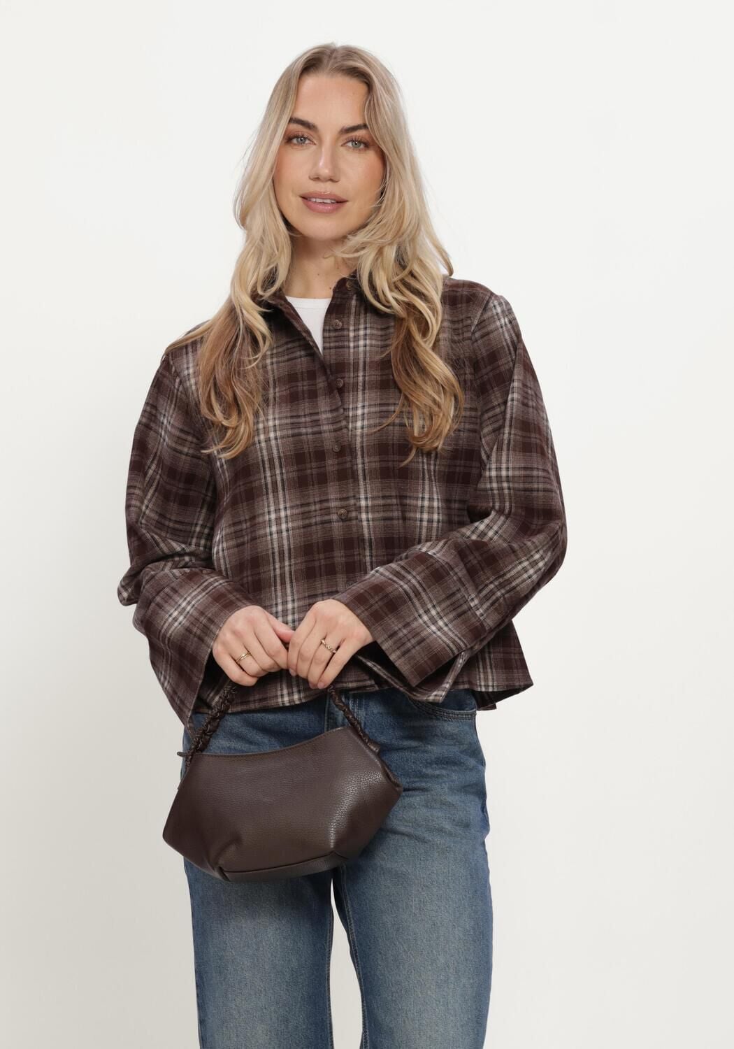 Braune NEO NOIR Blusen JAYLIN FLANNEL CHECK SHIRT - large
