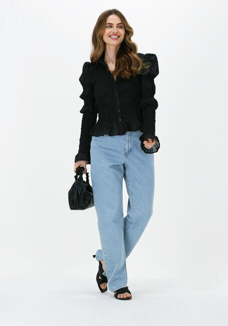 Schwarze NA-KD Blusen SMOCKED FRILL BLOUSE - large