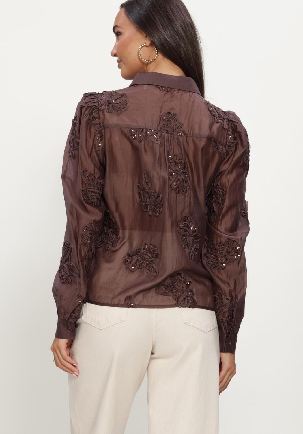 Braune NUKUS Blusen ANTONELLA BLOUSE PAILLET FLOWER: - large