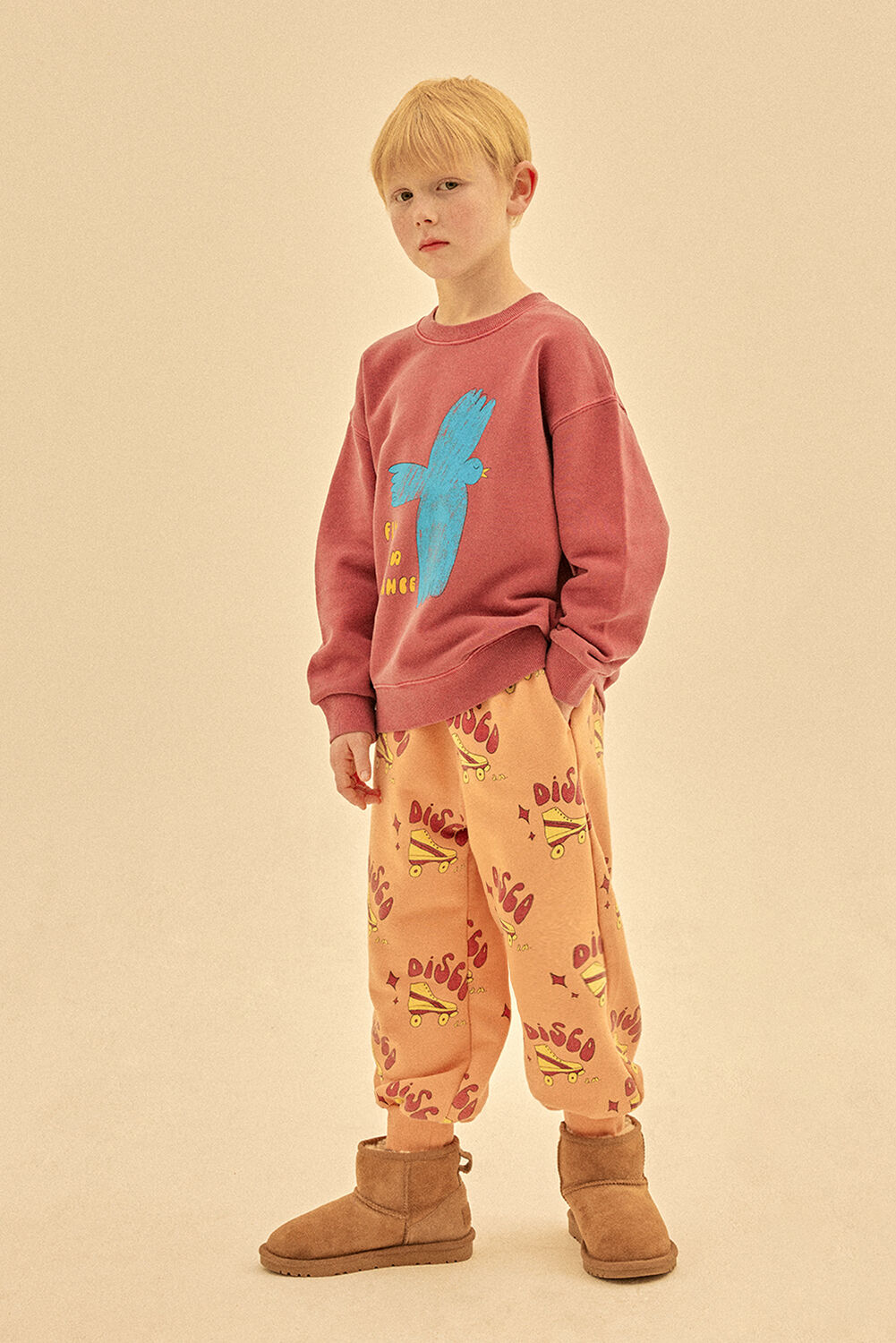 Bordeaux Jelly Mallow Pullover FLYING BIRD PIGMENT SWEATSHIRT - large