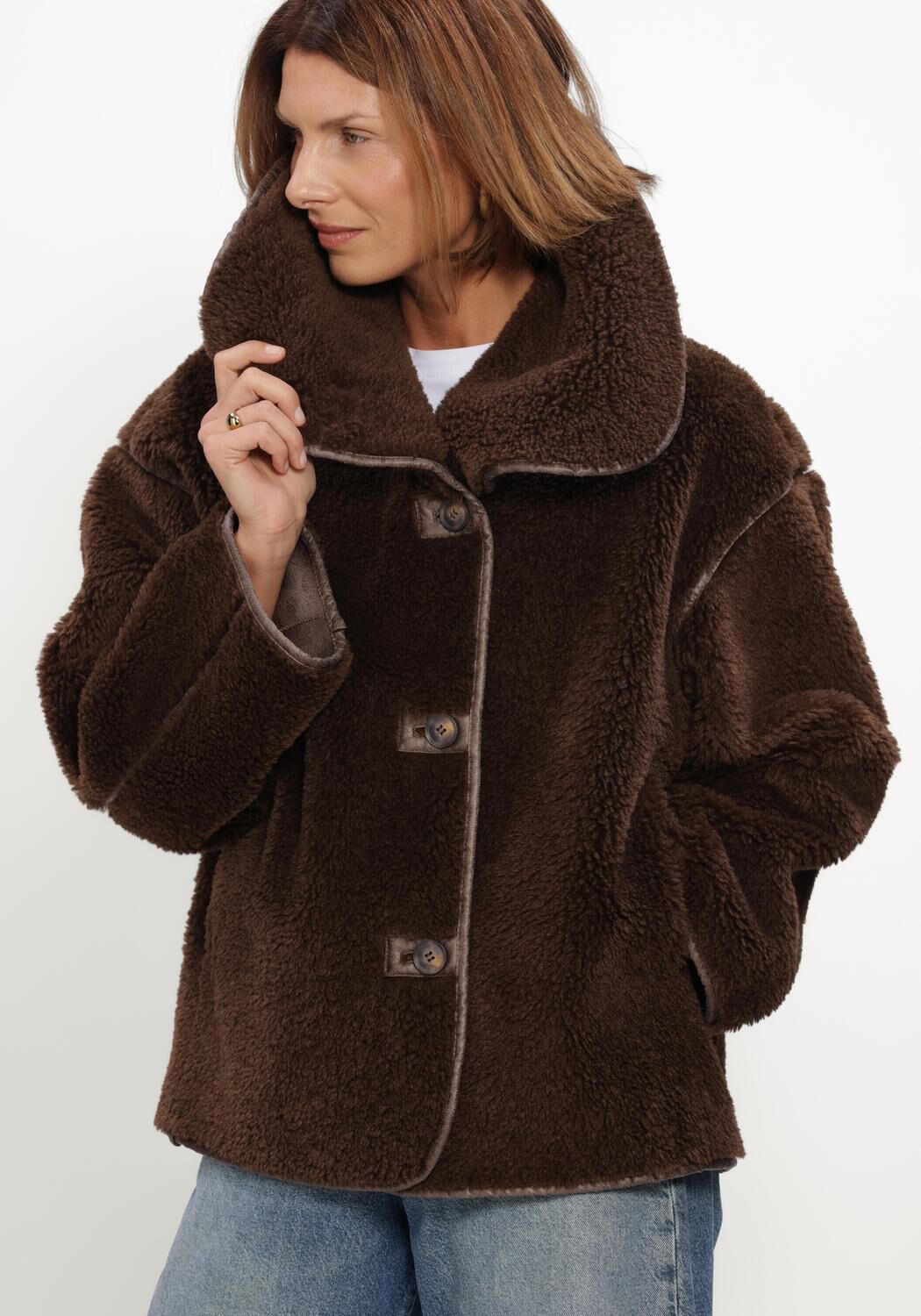 Braune WITHBLACK Teddy-Jacke WBLDAJANA PILE JACKET - large