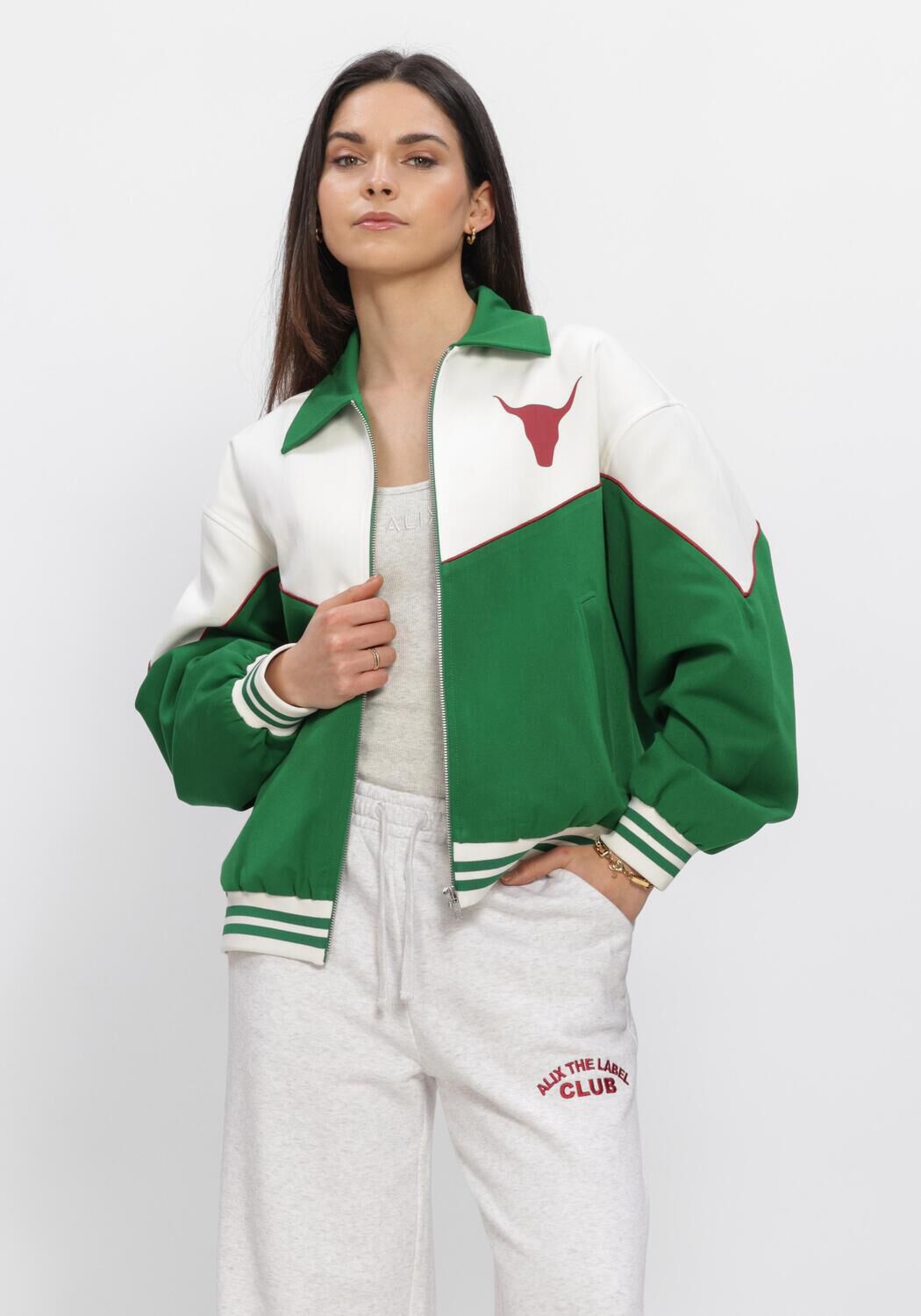 Gr&uuml;ne ALIX THE LABEL Jack LADIES WOVEN COLOURBLOCKING BOMBER - large
