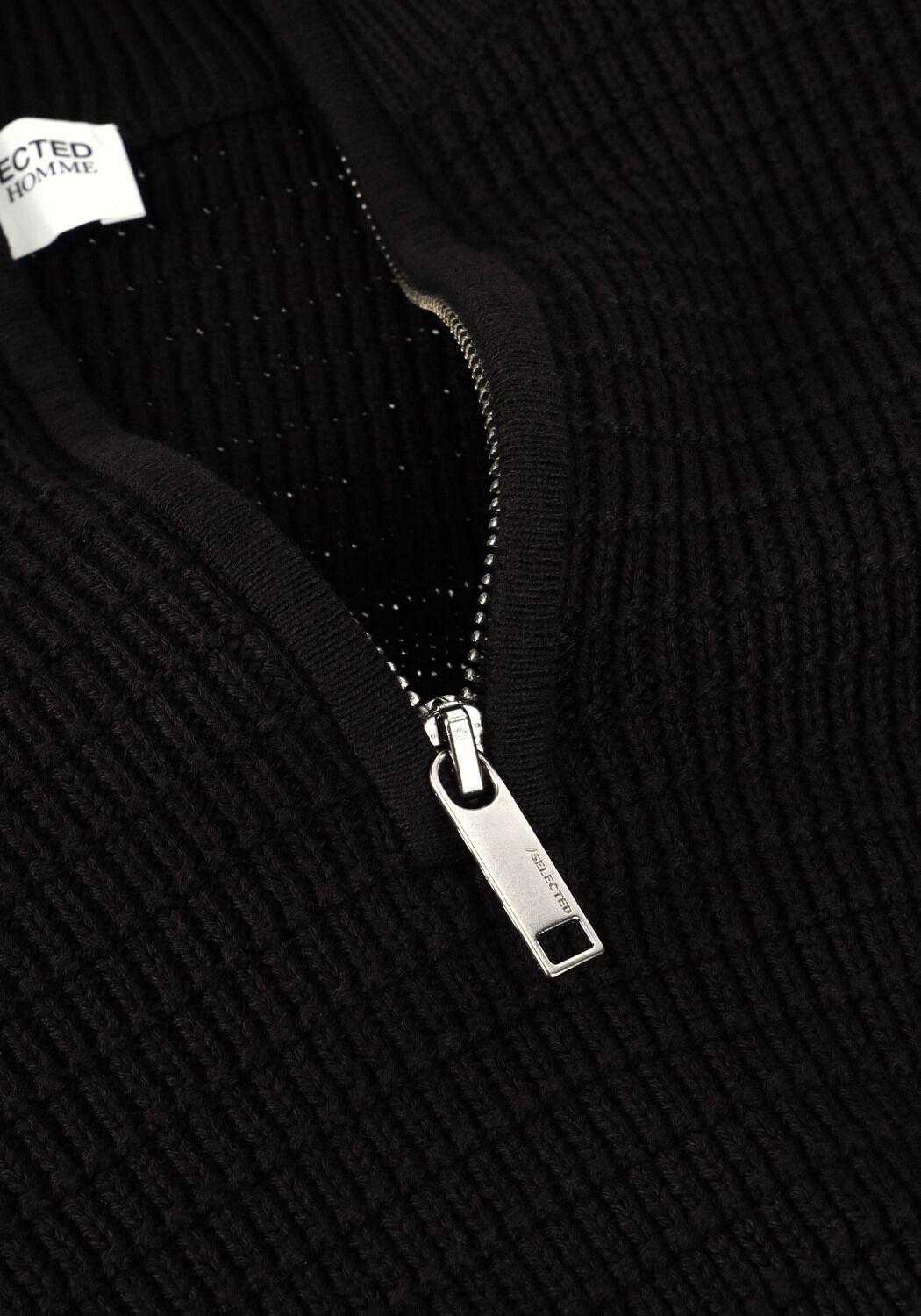 Schwarze SELECTED MEN Pullover SLHTHEO LS KNIT STRUCTURE HALF ZIP - large