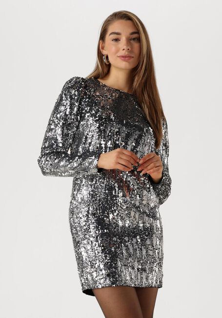 Silberne SELECTED FEMME Minikleid SLFARI-COLYN LS SHORT SEQUINS - large