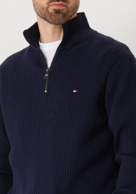 Blaue TOMMY HILFIGER Pullover PIMA ORG CTN CASH STRUCTURE ZIP MOCK - large