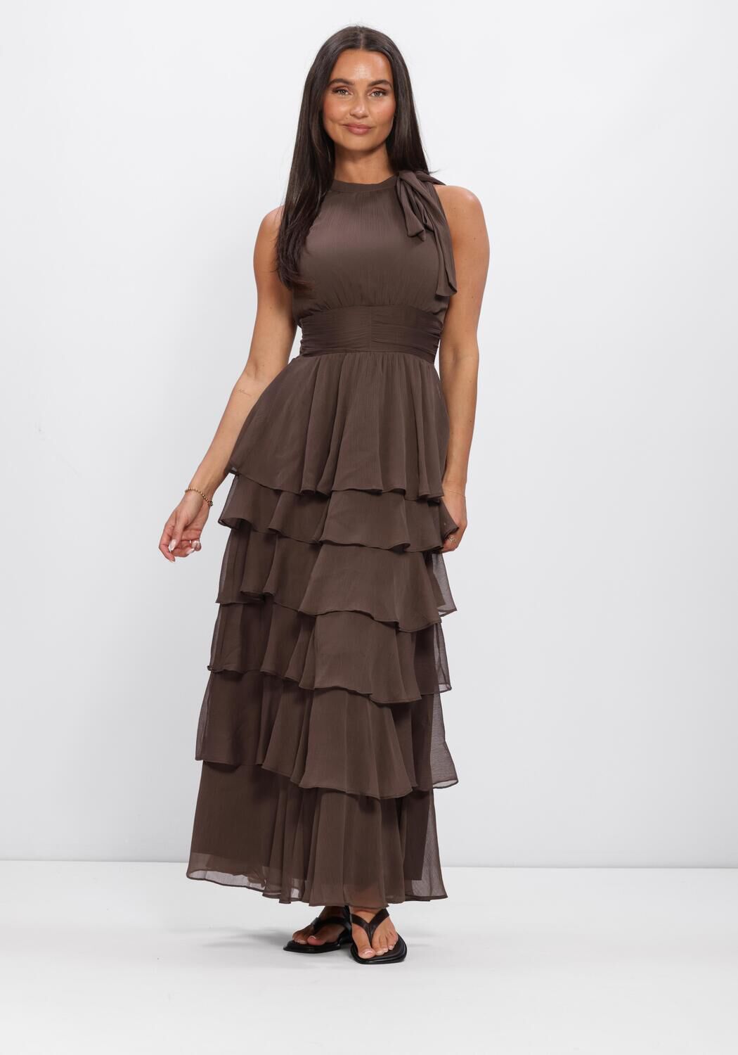 Braune NEO NOIR Kleider MARLI SOLID CHIFFON DRESS - large