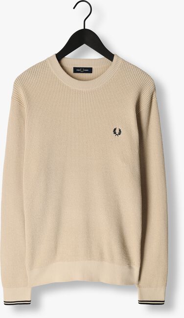 Beige FRED PERRY Pullover WAFFLE STITCH CREW NECK JUMPER - large