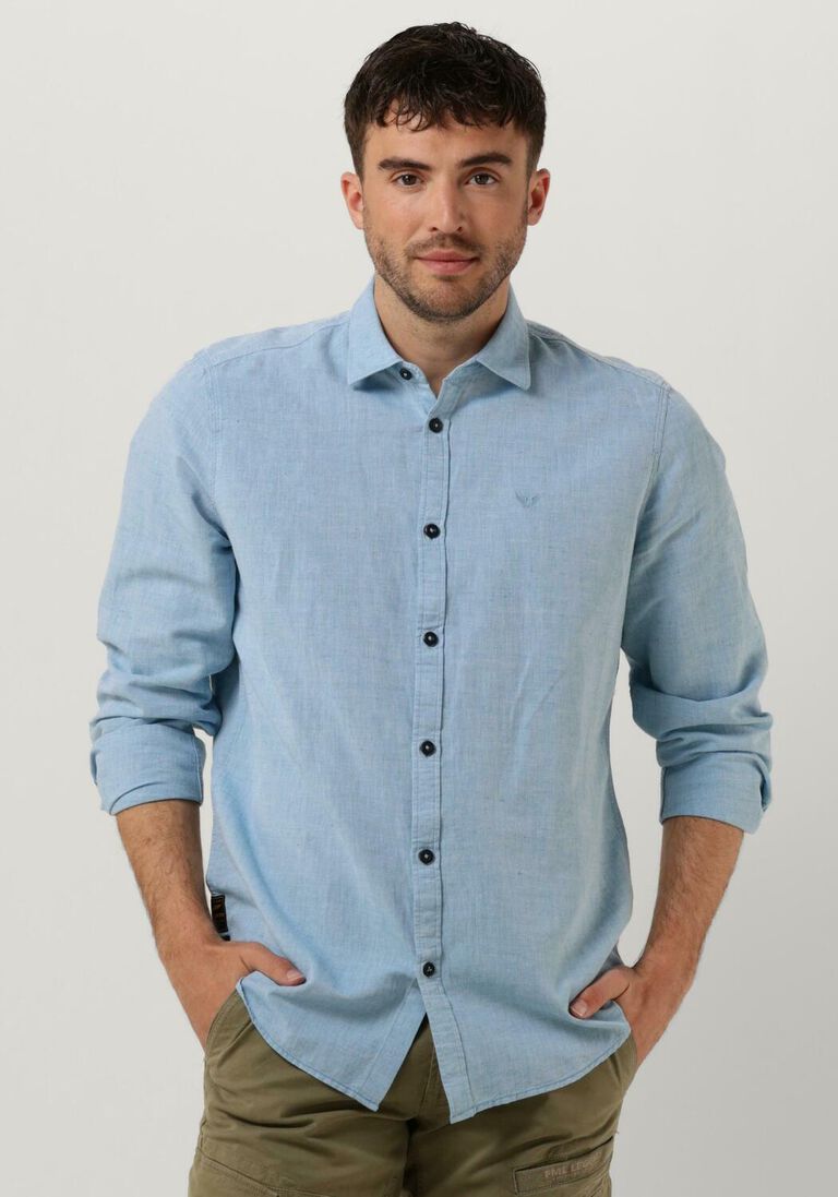 hellblau pme legend casual-oberhemd long sleeve shirt ctn/linen 2 tone