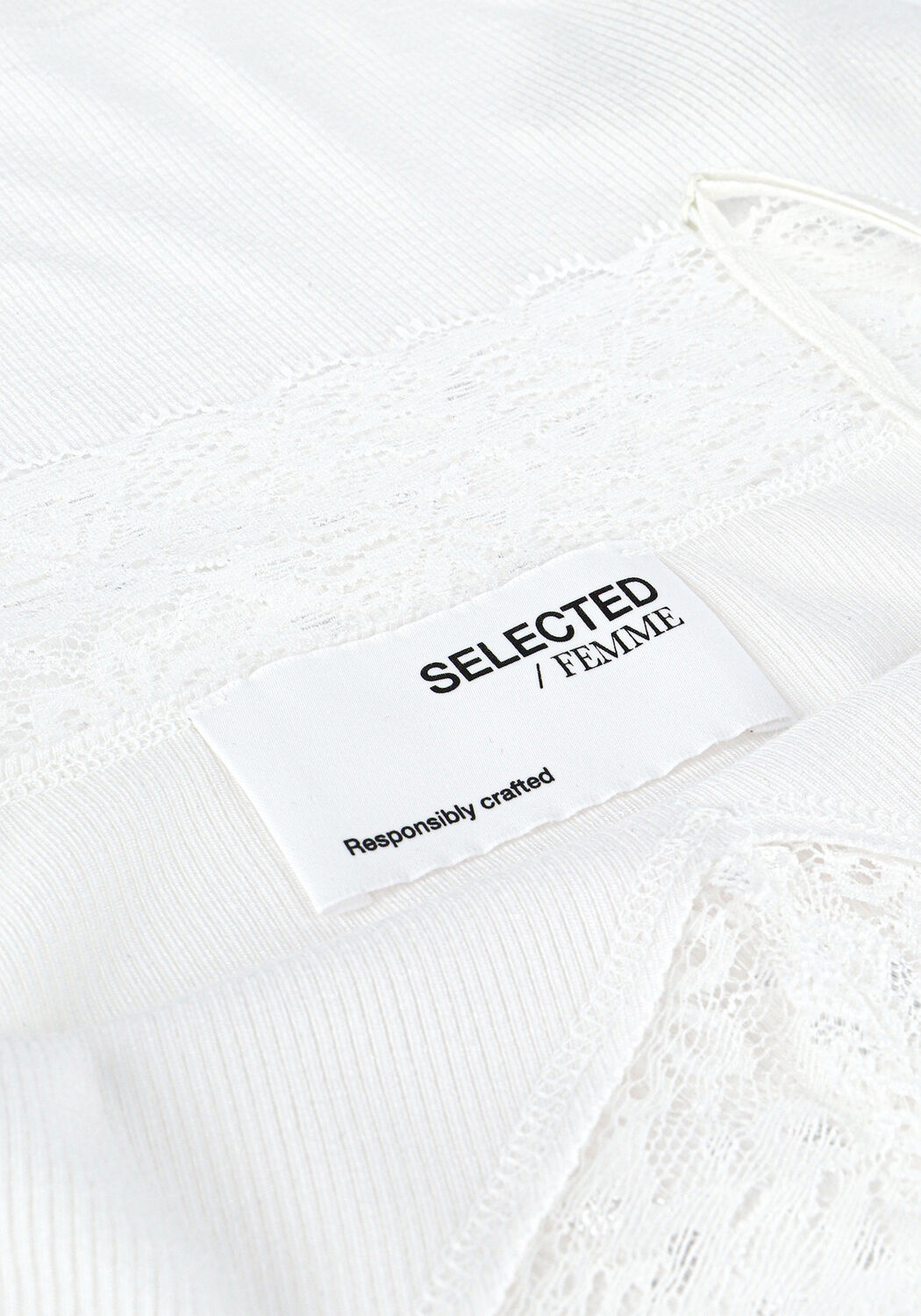 Wei&szlig;e SELECTED WOMEN Top SLFMANDY RIB LACE SINGLET - large