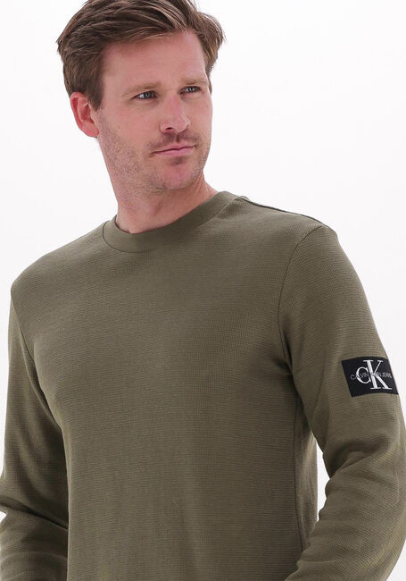 Olive CALVIN KLEIN Sweatshirt BADGE WAFFLE LS TEE - large