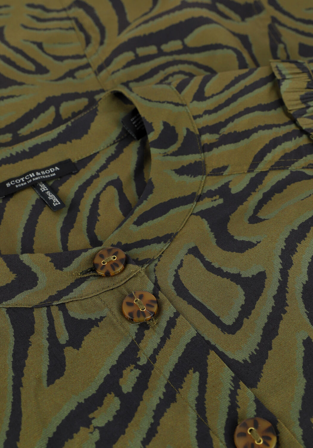 Gr&uuml;ne SCOTCH & SODA Minikleid PRINTED FITTED BUTTON-THROUGH - large