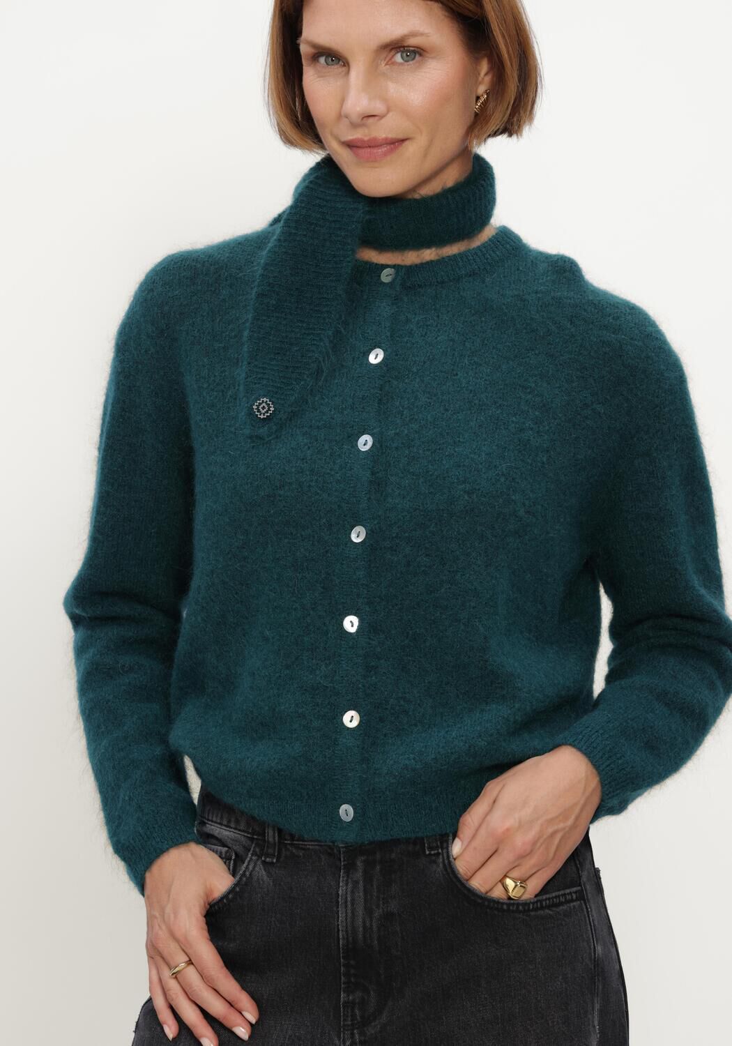 Dunkelgr&uuml;n STUDIO ANNELOES Strickjacke Bibi cardigan - large