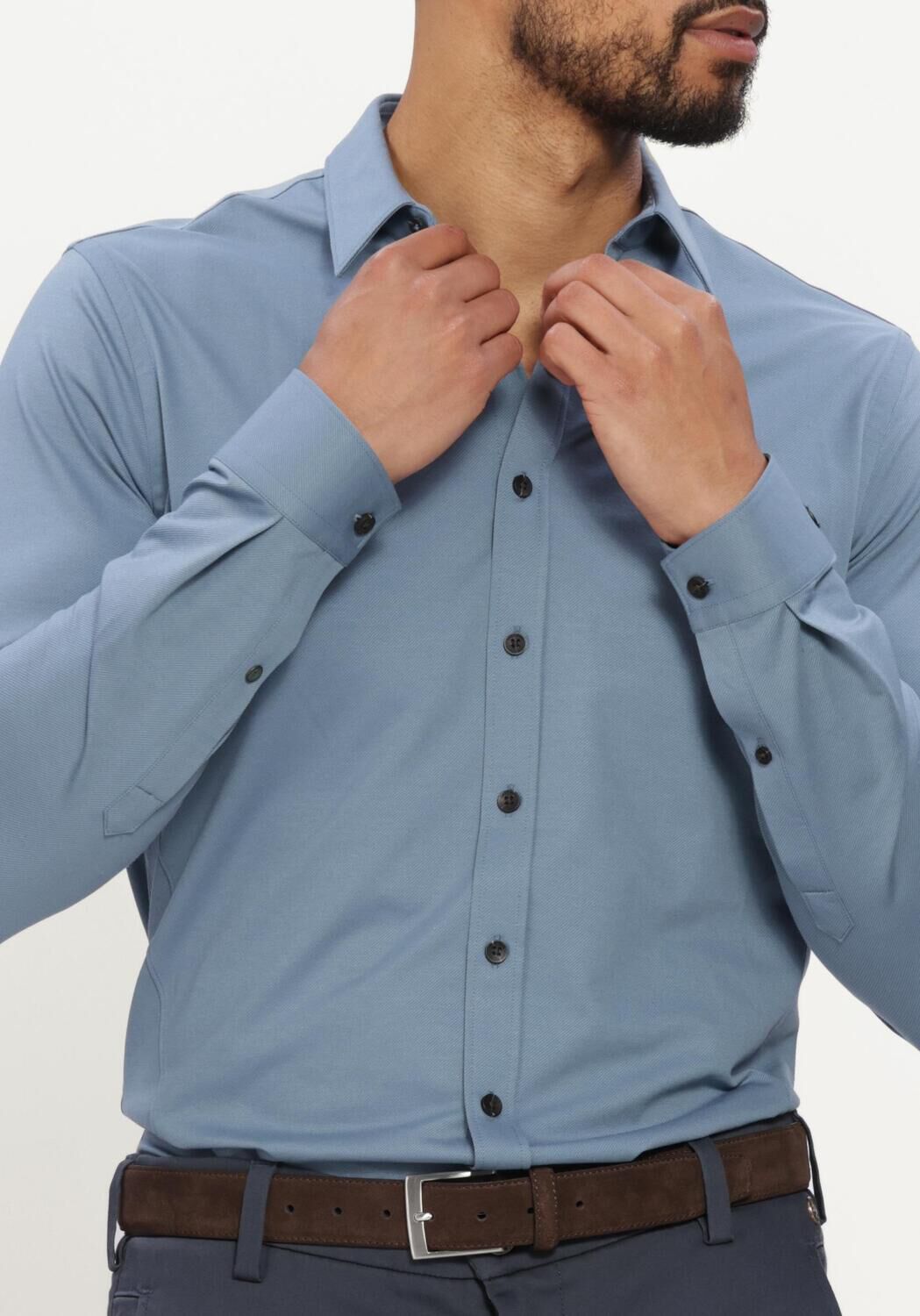 Blaue CAST IRON Klassisches Oberhemd LONG SLEEVE SHIRT TWILL JERSEY - large