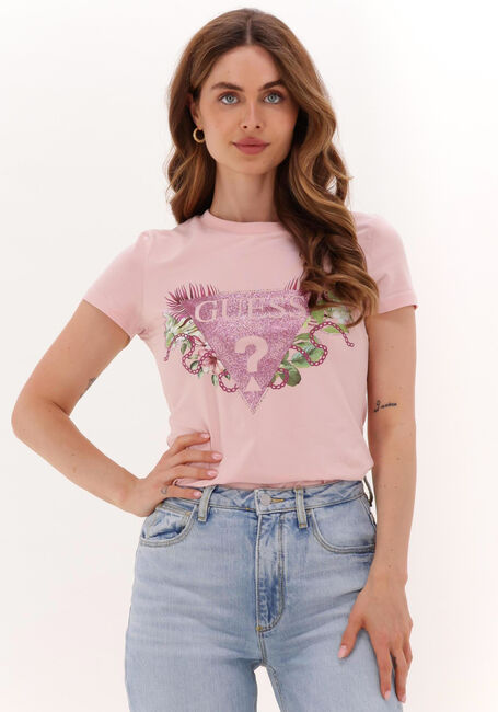 Hell-Pink GUESS T-shirt SS CN FLORIA TEE - large