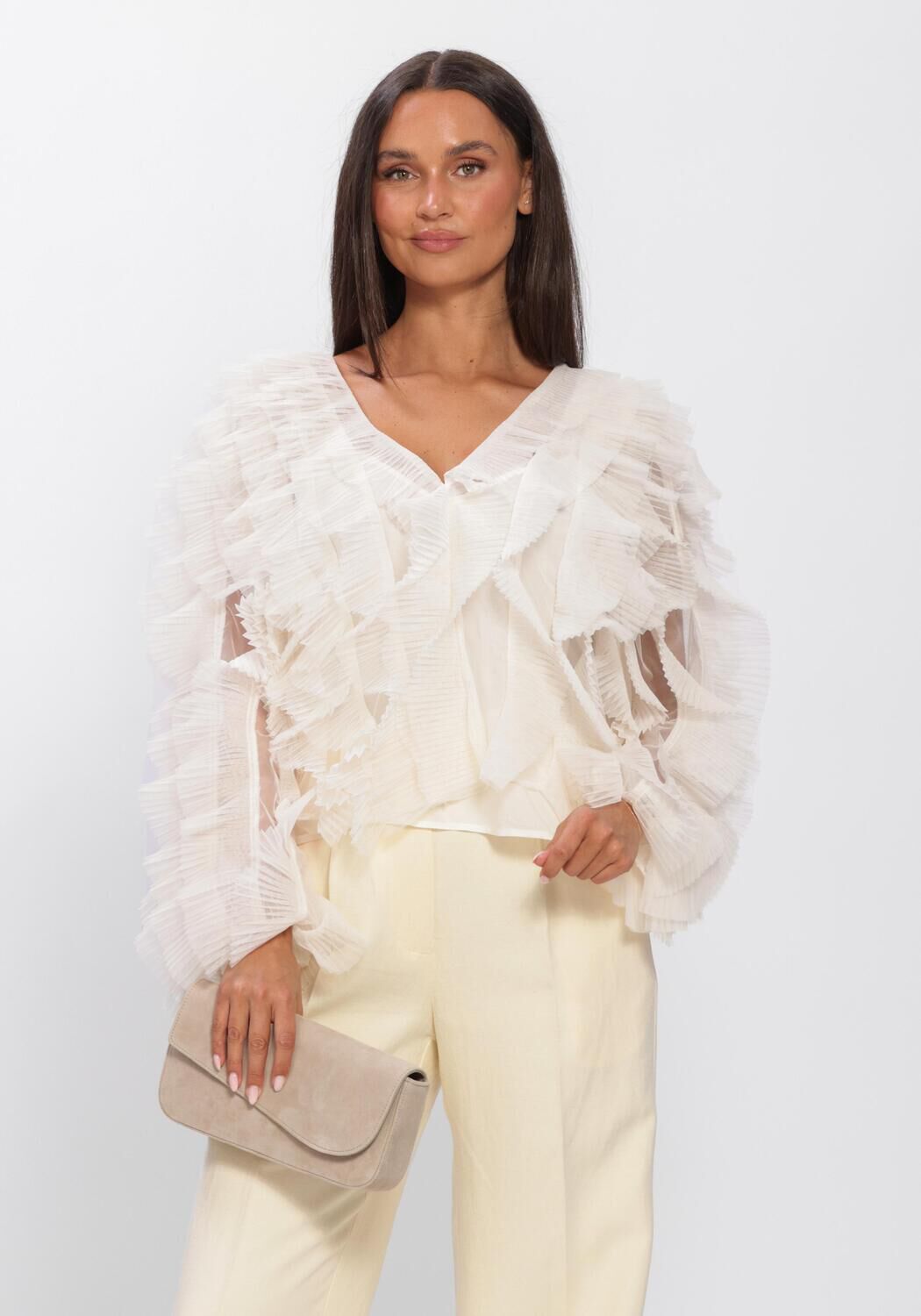 Beige DANTE6 Tops & T-shirts DANTE6-PHORA TULLE RUFFLED TOP - large