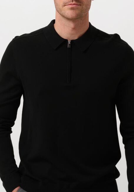Schwarze SELECTED HOMME Polo-Shirt SLHBERG LS HALF ZIP POLO - large
