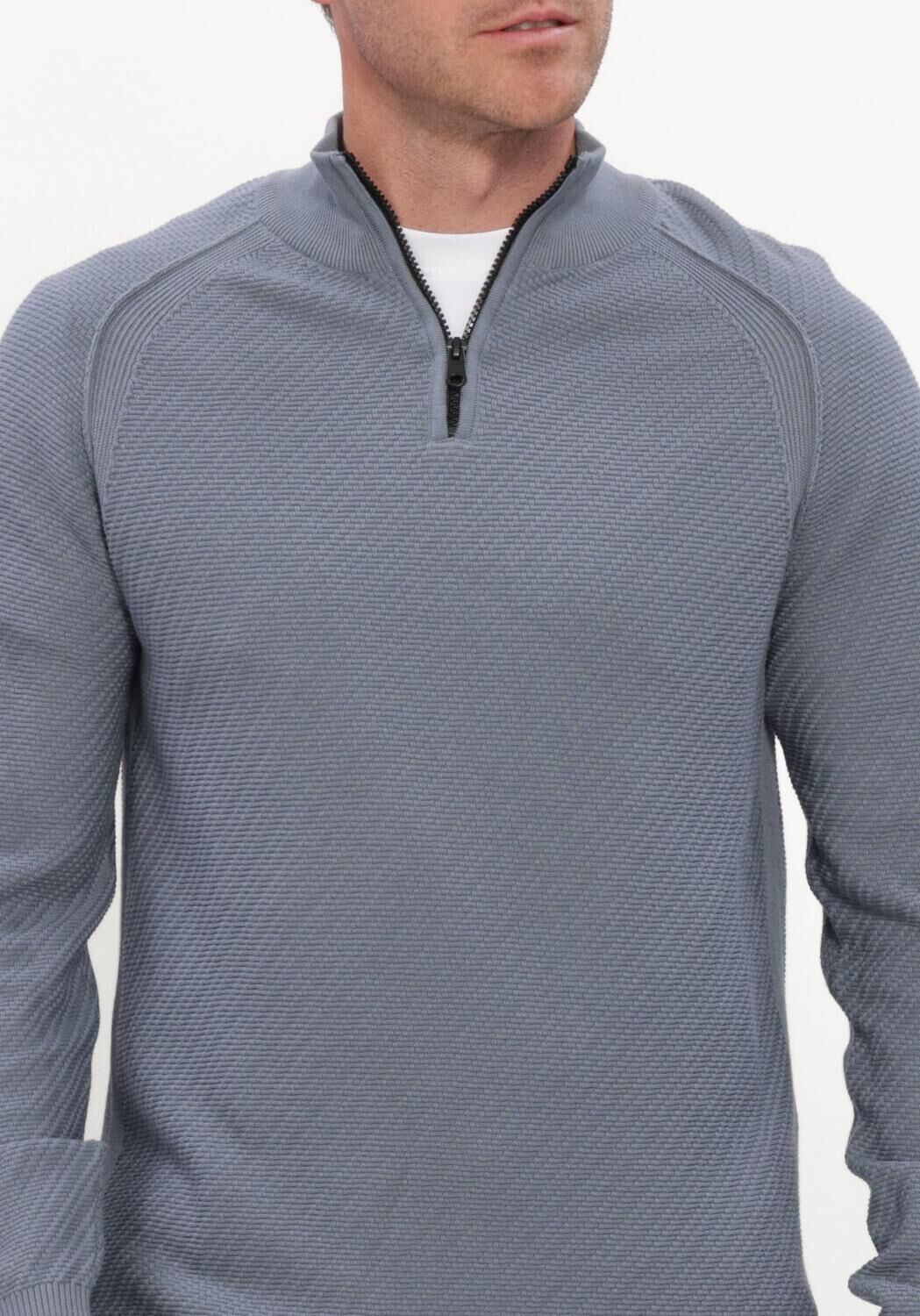 Blaue CAST IRON Pullover HALF ZIP COLLAR SLIM FIT COTTON EASE - large