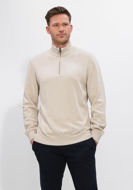 Beige BARBOUR Pullover COTTON HALF ZIP KNITTED JUMPER - large