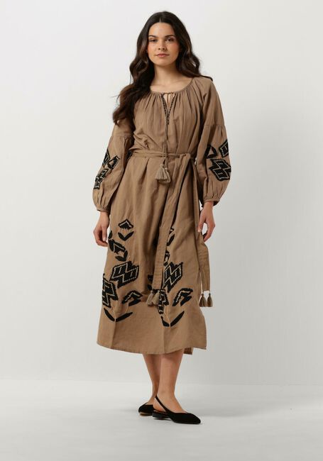 Braune SUMMUM Midikleid DRESS LINNEN HEAVY EMBROIDERY - large