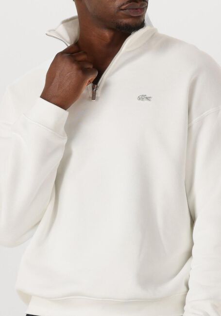 Weiße LACOSTE Sweatshirt LOOSE FIT ZIP NECK FLEECE SWEATSHIRT - large